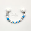 www.louloulaboutique.com attache doudou personnalisé au prénom souhiaté perle silicone bleu blanc