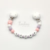 www.louloulaboutique.com attache doudou personnalisée avec un prénom perle silicone rose mauve violet blanc